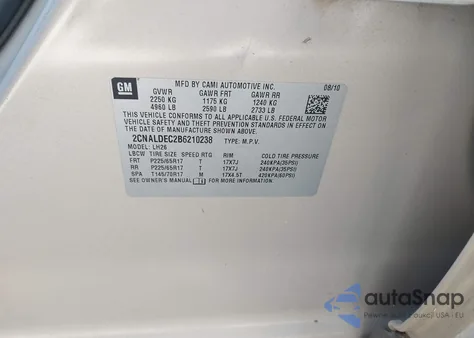 2011 Chevrolet Equinox 1Lt from USA, damaged, VIN 2CNALDEC2B6210238